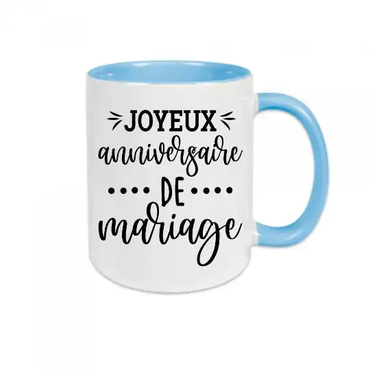 Mug céramique imprimé Joyeux anniversaire de mariage - Bleu - Mugs