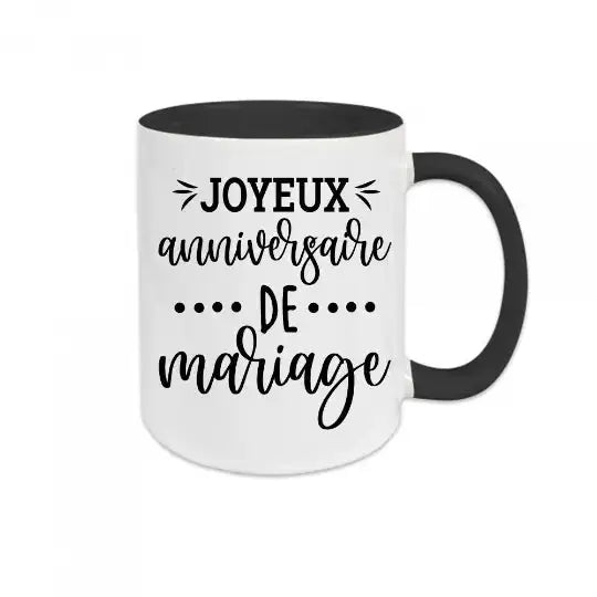 Mug céramique imprimé Joyeux anniversaire de mariage - Noir - Mugs
