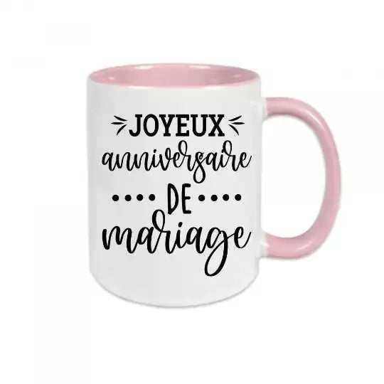 Mug céramique imprimé Joyeux anniversaire de mariage - Rose - Mugs