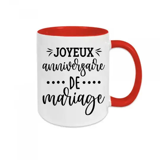 Mug céramique imprimé Joyeux anniversaire de mariage - Rouge - Mugs