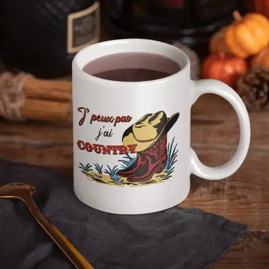 Mug céramique - J’peux pas j’ai country - Blanc - Mugs
