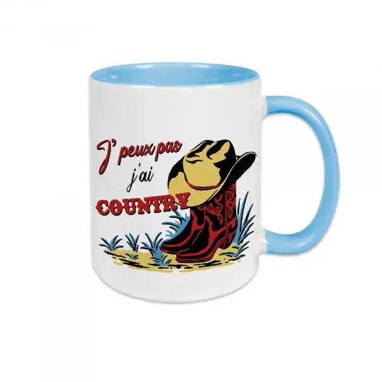 Mug céramique - J’peux pas j’ai country - Bleu - Mugs