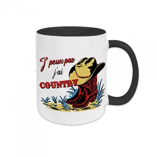 Mug céramique - J’peux pas j’ai country - Noir - Mugs