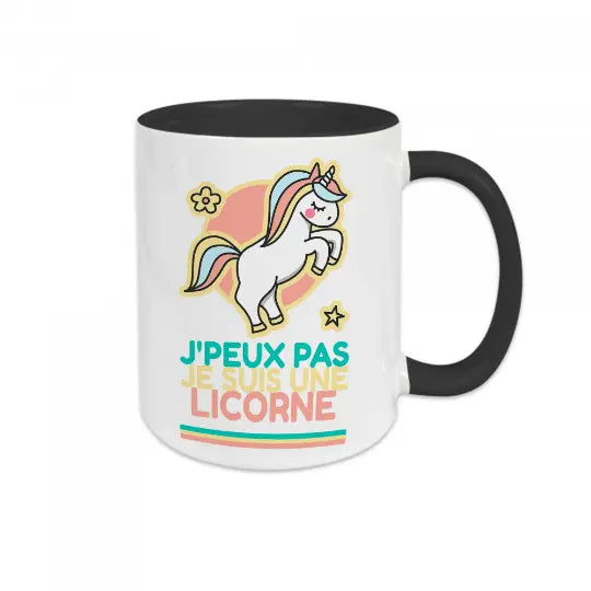Mug céramique - J’peux pas je suis une licorne - Noir