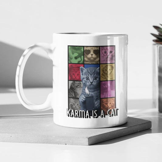 Mug céramique - Karma is a cat - Blanc - Mugs