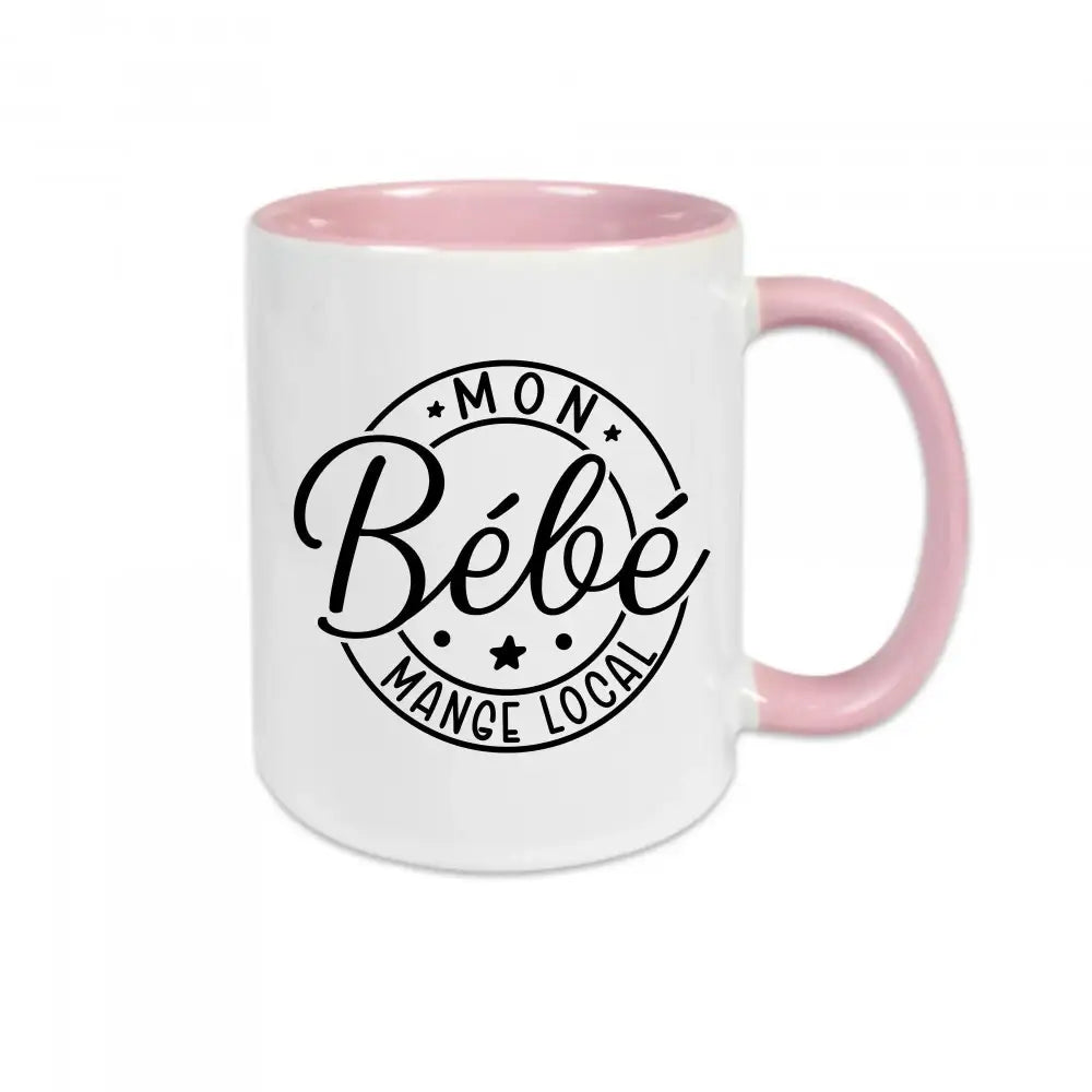 Mug céramique imprimé Mon bébé mange local - Rose - Mugs
