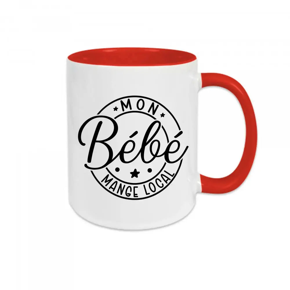Mug céramique imprimé Mon bébé mange local - Rouge - Mugs