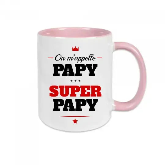Mug céramique - On m’appelle papy super papy - Rose