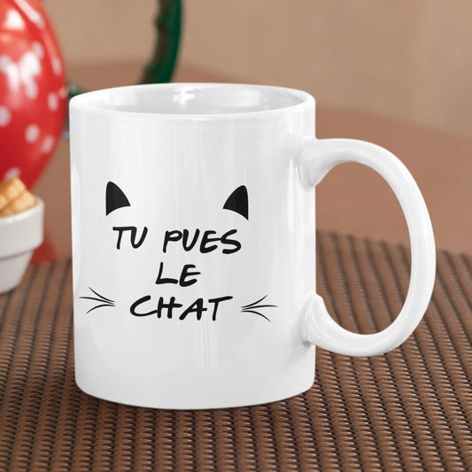 Mug céramique - Tu pues le chat - Blanc