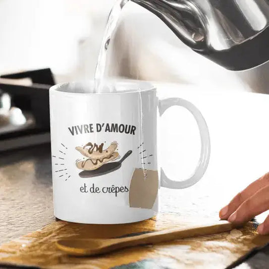 Mug céramique - Vivre d’amour et de crêpes - Blanc - Mugs