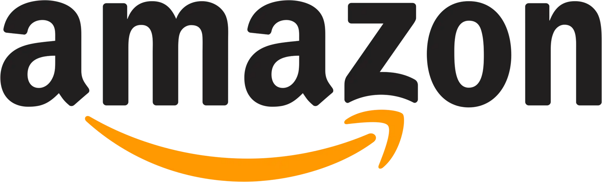 Un logo d'Amazon pixelisé avec un fond noir et une flèche orange.