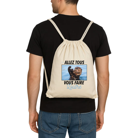 Sac à dos à cordelettes recyclé Allez tous vous faire loutre