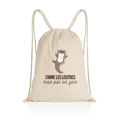 Sac à dos à cordelettes recyclé J'aime les loutres mais pas les gens