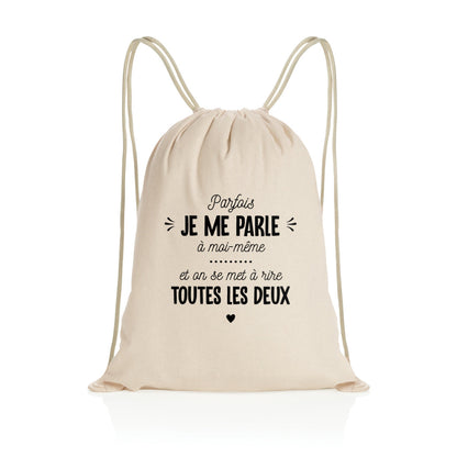 Sac à dos à cordelettes recyclé Je me parle à moi-même