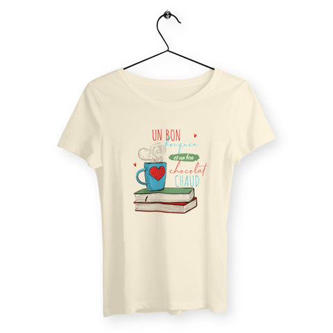 T-shirt femme - Bouquin et chocolat chaud - #shop_name - Premium Plus