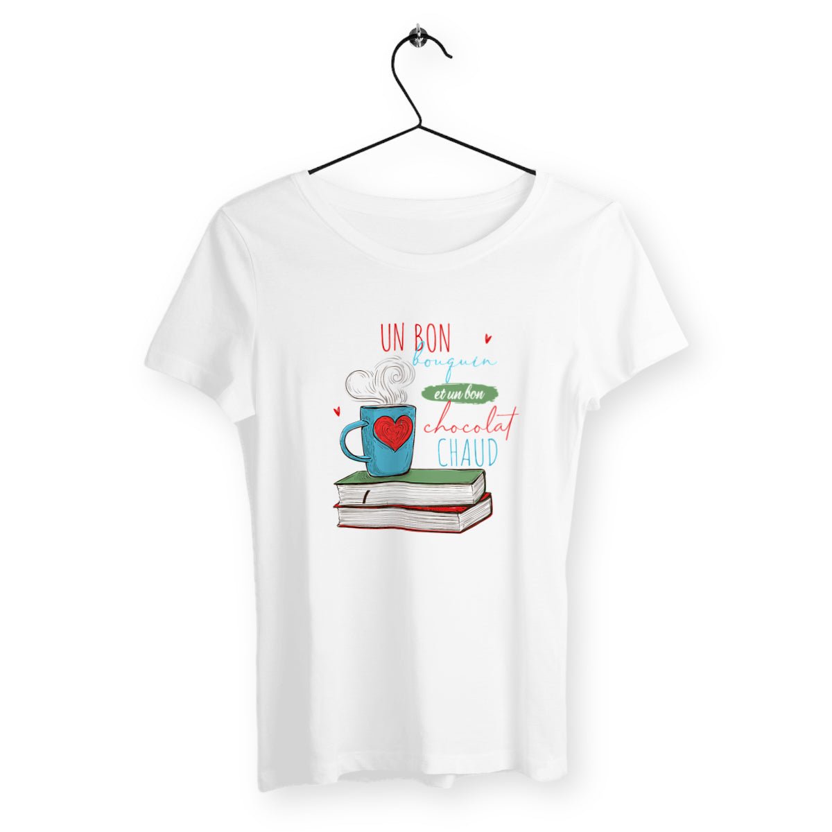 T-shirt femme - Bouquin et chocolat chaud - #shop_name - Premium Plus