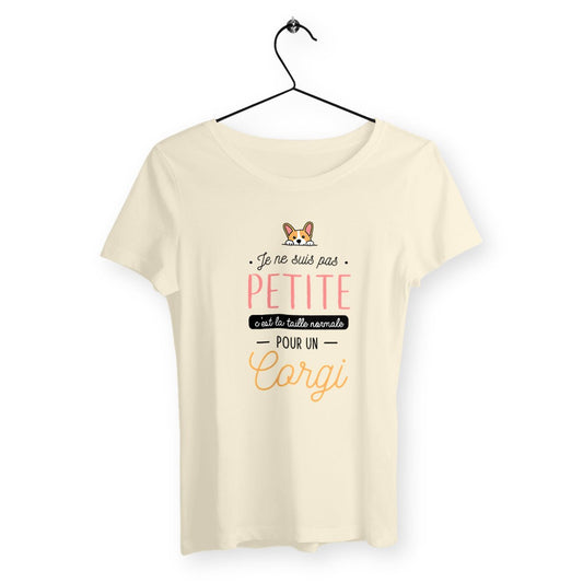 T-shirt femme avec l'inscription "C'est la taille normale pour un corgi" – Un design amusant et original pour celles qui adorent les Corgis et leur taille unique. Parfait pour afficher votre humour et votre amour pour cette race de chien adorable !