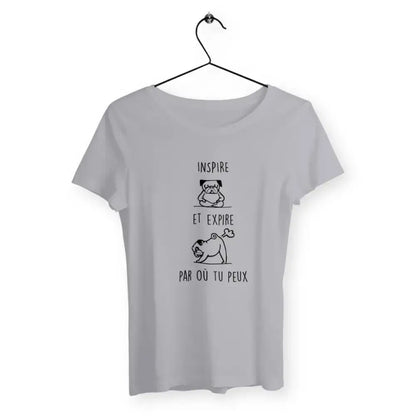 T-shirt femme avec l'inscription "Expire par où tu peux", un modèle audacieux et humoristique pour celles qui n'ont pas peur d'affirmer leur personnalité. Confortable et décalé, idéal pour afficher un message plein de caractère.