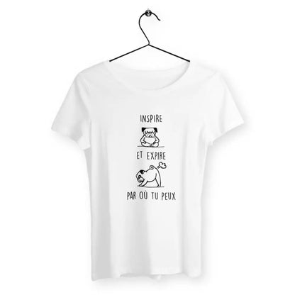 T-shirt femme avec l'inscription "Expire par où tu peux", un modèle audacieux et humoristique pour celles qui n'ont pas peur d'affirmer leur personnalité. Confortable et décalé, idéal pour afficher un message plein de caractère.