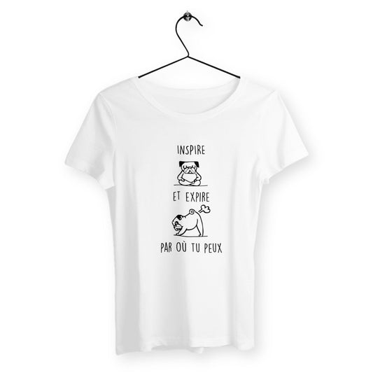 T-shirt femme avec l'inscription "Expire par où tu peux", un modèle audacieux et humoristique pour celles qui n'ont pas peur d'affirmer leur personnalité. Confortable et décalé, idéal pour afficher un message plein de caractère.