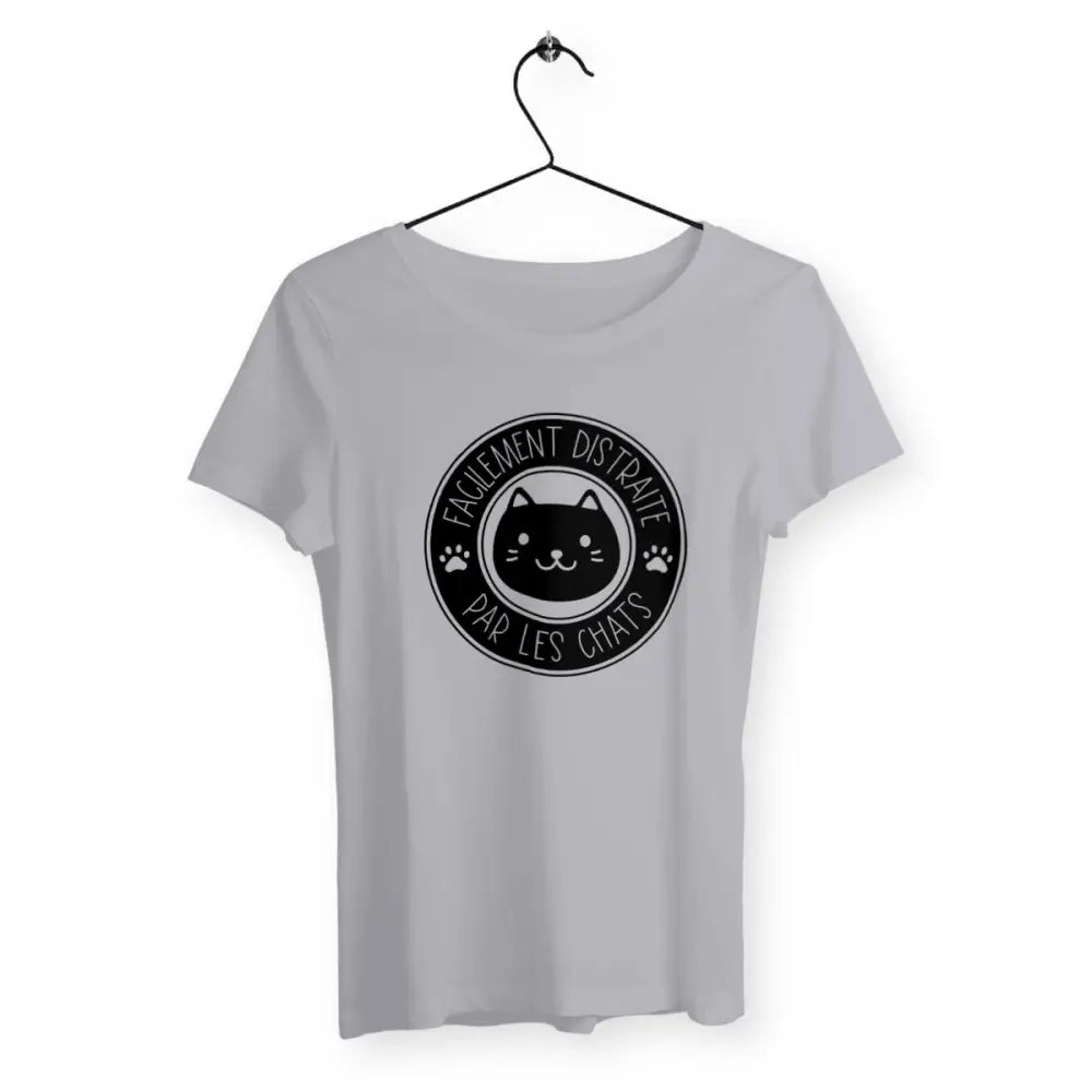 T-shirt femme - Facilement distraite par les chats - face_gris