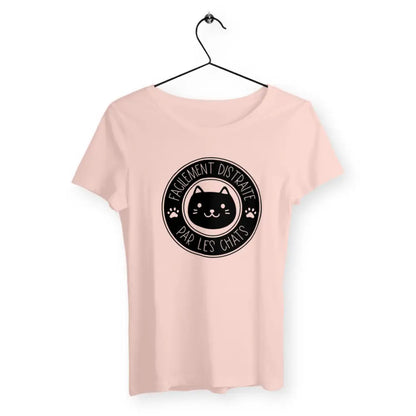 T-shirt femme - Facilement distraite par les chats - face_rose