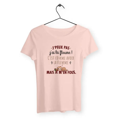 T-shirt femme avec l'inscription "J'ai la floume", parfait pour celles qui aiment exprimer leur humeur décontractée avec humour. Confortable et stylé, il reflète une attitude relax et un état d’esprit zen avec une touche de fun.