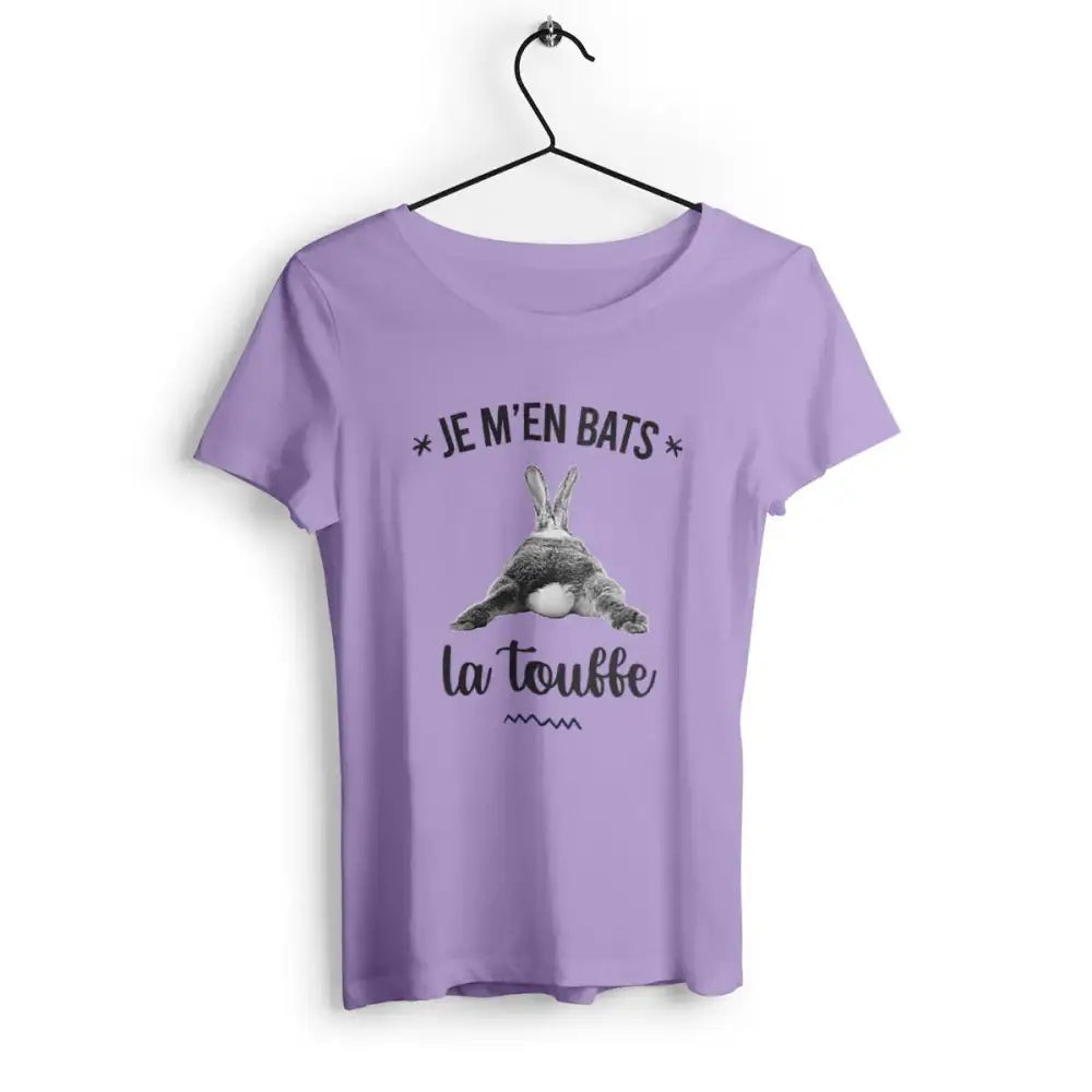 T-shirt femme "Je m'en bats la touffe", design audacieux et humoristique, idéal pour un look décalé et fun, en coton confortable et coupe moderne.