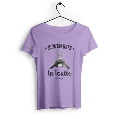 T-shirt femme "Je m'en bats la touffe", design audacieux et humoristique, idéal pour un look décalé et fun, en coton confortable et coupe moderne.