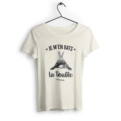 T-shirt femme "Je m'en bats la touffe", design audacieux et humoristique, idéal pour un look décalé et fun, en coton confortable et coupe moderne.