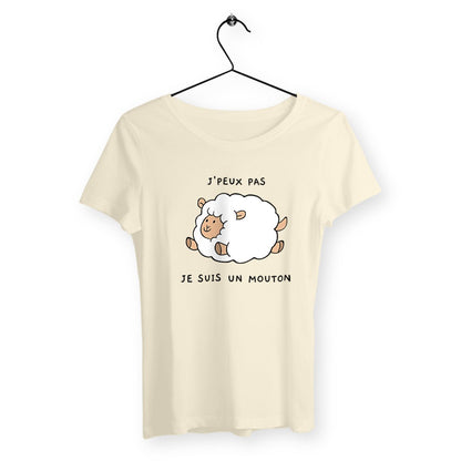 T-shirt femme avec l'inscription "J'peux pas, je suis un mouton", un modèle amusant et original pour celles qui aiment l'humour décalé. Confortable et stylé, parfait pour afficher un côté espiègle et léger.