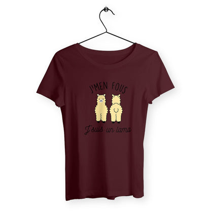 T-shirt femme avec l'inscription "J'suis un lama", un modèle amusant et décalé pour celles qui aiment l'humour léger et original. Confortable et stylé, idéal pour afficher une personnalité unique avec une touche de fun.