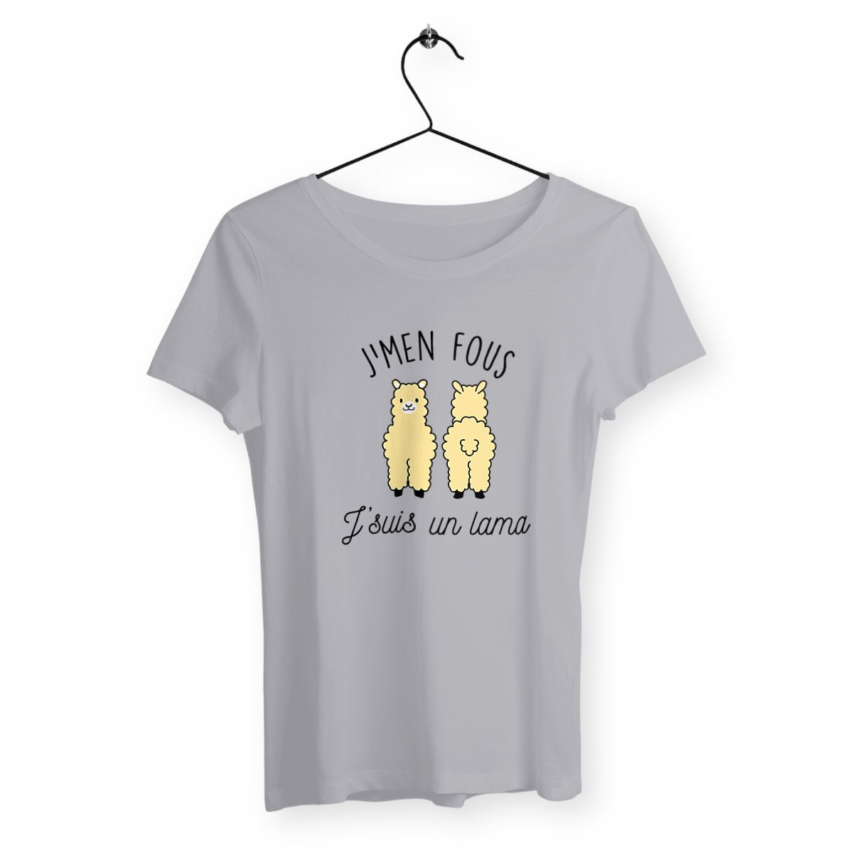 T-shirt femme avec l'inscription "J'suis un lama", un modèle amusant et décalé pour celles qui aiment l'humour léger et original. Confortable et stylé, idéal pour afficher une personnalité unique avec une touche de fun.