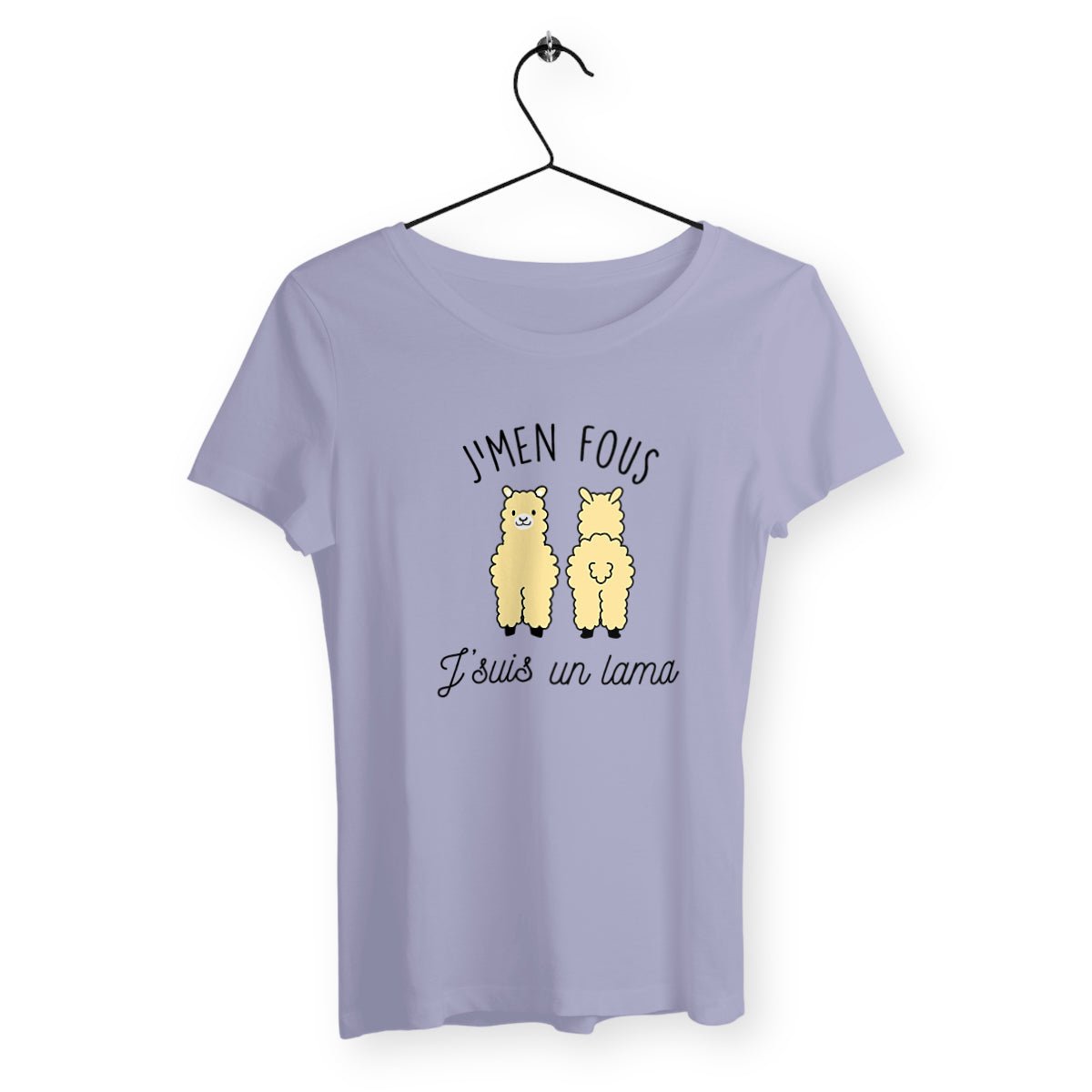 T-shirt femme avec l'inscription "J'suis un lama", un modèle amusant et décalé pour celles qui aiment l'humour léger et original. Confortable et stylé, idéal pour afficher une personnalité unique avec une touche de fun.