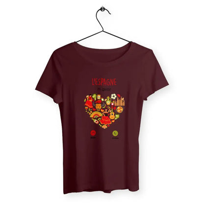 T-shirt femme avec l'inscription 'L'Espagne m'appelle', un design vibrant et exotique, parfait pour les amoureux de l'Espagne ou ceux rêvant de s'évader vers ce pays magnifique.
