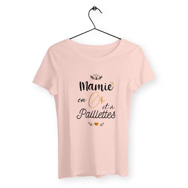 T-shirt femme - Mamie en or e à paillettes - #shop_name - Premium Plus