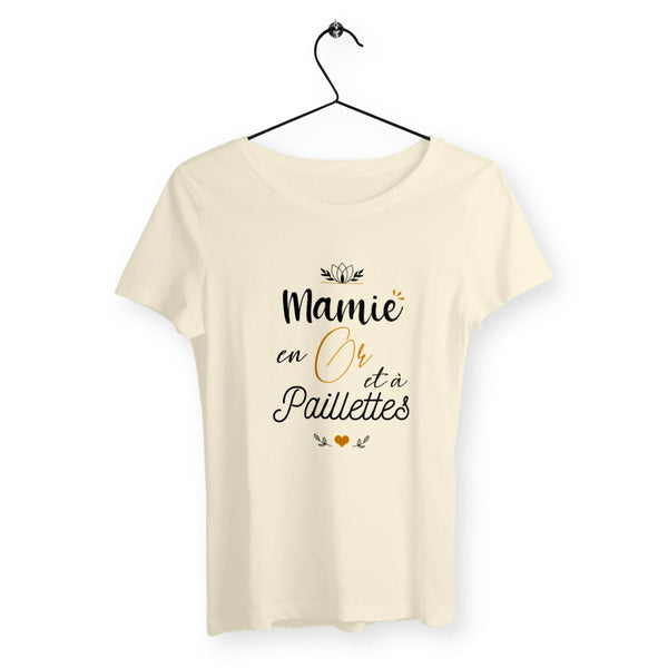 T-shirt femme - Mamie en or e à paillettes - #shop_name - Premium Plus