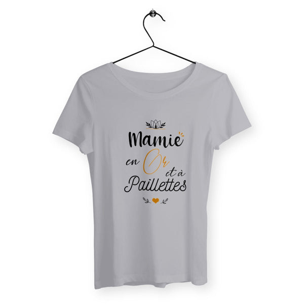 T-shirt femme - Mamie en or e à paillettes - #shop_name - Premium Plus