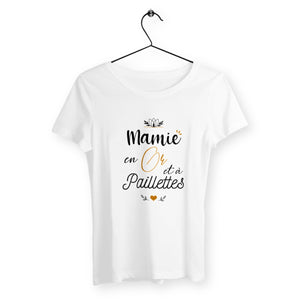 T-shirt femme - Mamie en or e à paillettes - #shop_name - Premium Plus