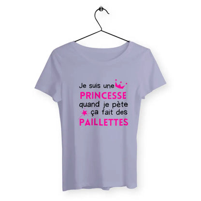 T-shirt femme avec l'inscription 'Quand je pète ça fait des paillettes', un design fun et décalé, parfait pour afficher un côté humoristique et brillant !