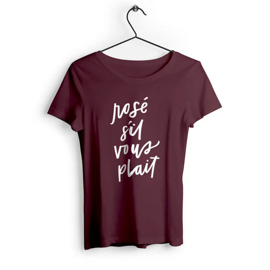 T-shirt femme avec l'inscription 'Rosé s'il vous plaît', un design élégant et humoristique, parfait pour les amatrices de vin et d'humour léger.