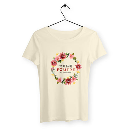 T-shirt femme avec l'inscription "Va te faire foutre bien cordialement", un modèle audacieux et provocateur pour celles qui aiment l'humour sans filtre. Confortable et stylé, idéal pour afficher une attitude rebelle avec une touche d'ironie.