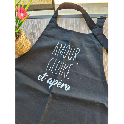 Tablier en coton biologique Amour gloire et apéro