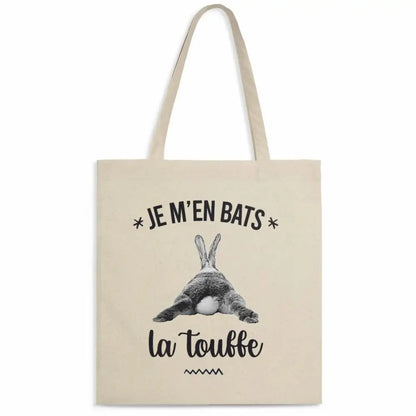 Totebag en coton biologique avec l’inscription humoristique "Je m'en bats la touffe", sac léger de 160 g, taille unique, style décalé et éco-responsable.