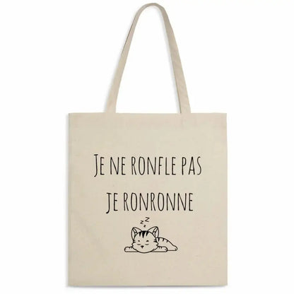 Totebag en coton biologique avec l’inscription "Je ne ronfle pas je ronronne", sac léger de 160 g, taille unique, style mignon et éco-responsable, parfait pour les amoureux des chats.