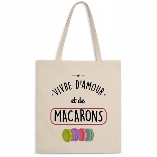 Totebag en Coton Bio Vivre d'amour et de macarons