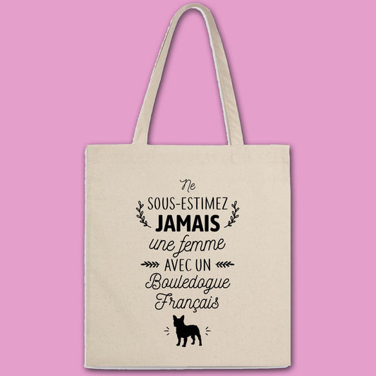 Totebag Une femme avec un bouledogue français