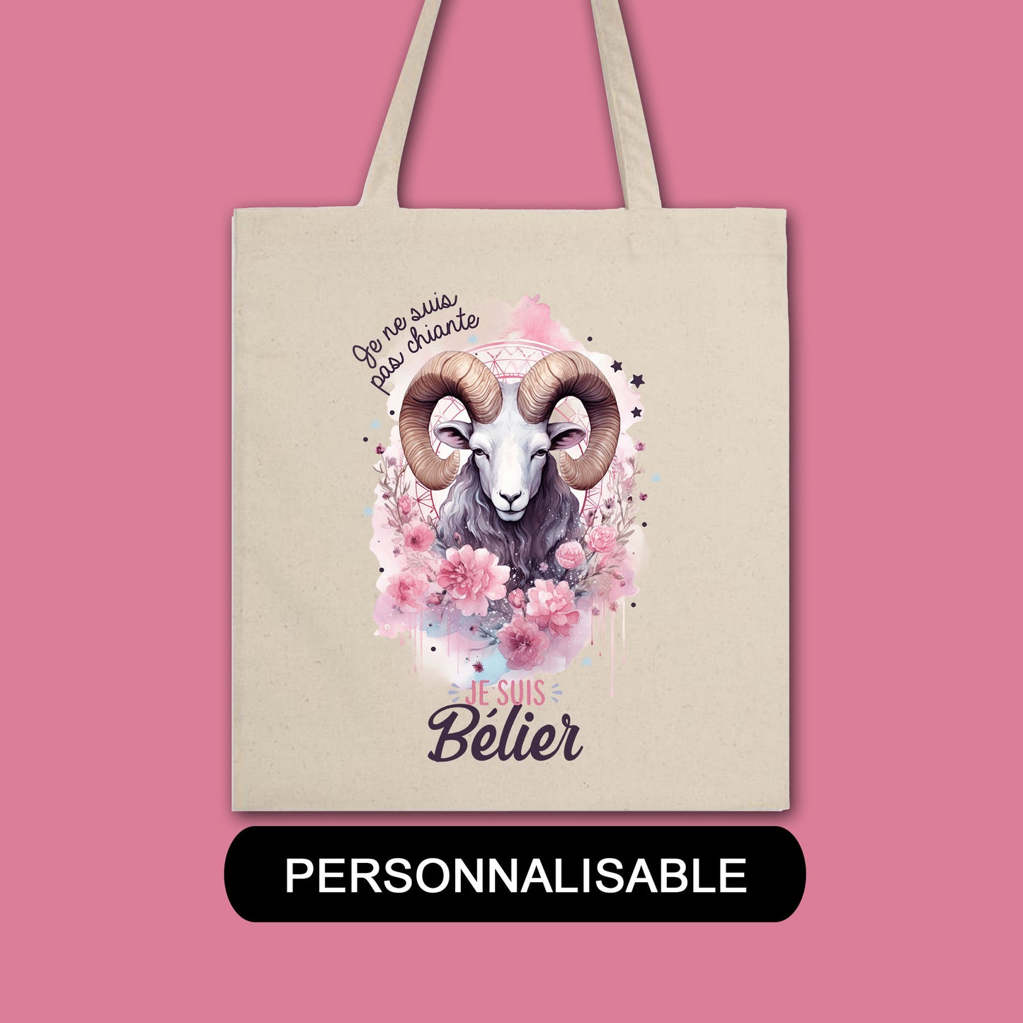 Totebag en coton biologique Je ne suis pas chiante je suis signe astrologique