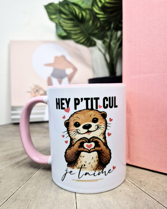 Mug céramique Hey p'tit cul je t'aime - Amour, humour et café bien chaud